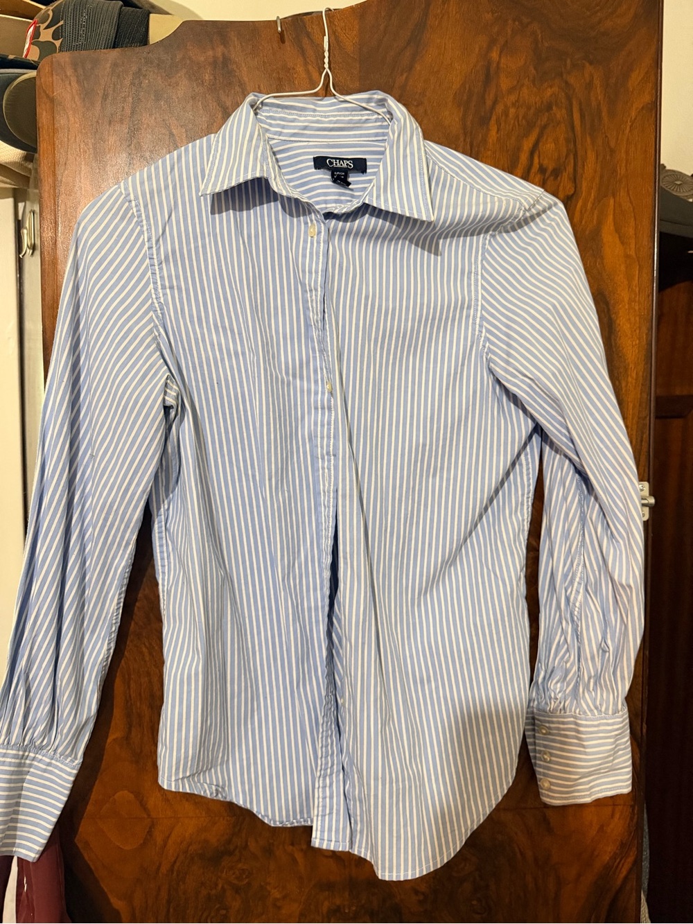 Chaps Blue and White Vertical Stripe Dress Shirt